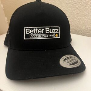 Black Snapback Hat with Curved Brim and Logo better buzz coffee